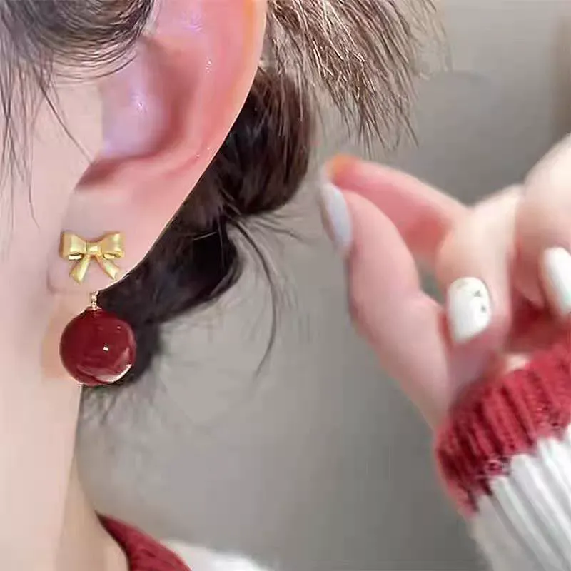 Ankara Ruby Bow Duo | Convertible Pearl Earrings - Gallery-Worthy Red