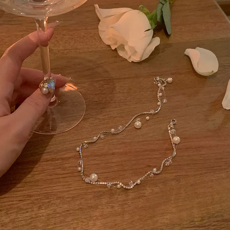 French Vintage Hip-Hop Pearl Heart Double-Layer Necklace for Women – Sweet-Cool Style Clavicle Chain with High-End Y2K Vibe