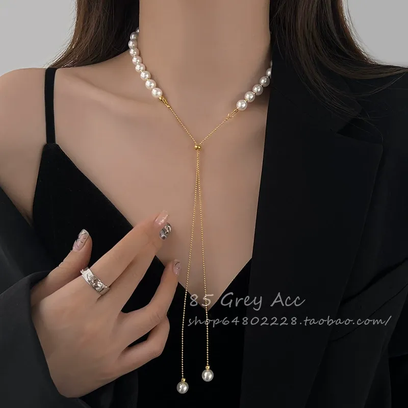 Parisian Glide Pearl Choker | Petit Pavé Chain w丨Curated Drop - Sculptural Décolleté