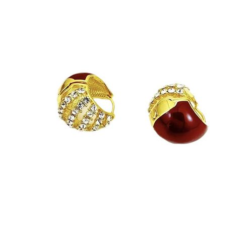 New Unique Design Hollow Full Rhinestone Earrings – Delicate and Versatile Red Double-Sided Studs for Women with Distinctive Style