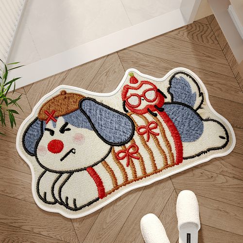 Absorbent Anti-Slip Bathroom Floor Mat - Woven, Animal Print Cartoon Design, for Home Use