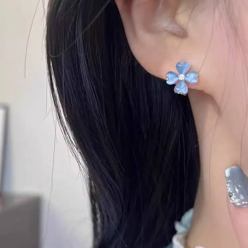 Blue Four-Leaf Clover Earrings