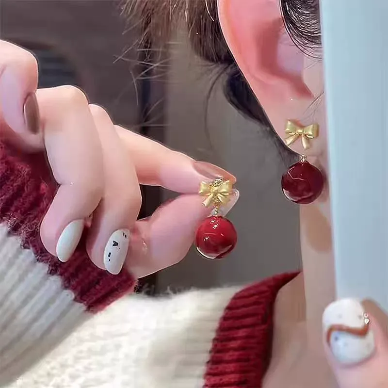 Ankara Ruby Bow Duo | Convertible Pearl Earrings - Gallery-Worthy Red