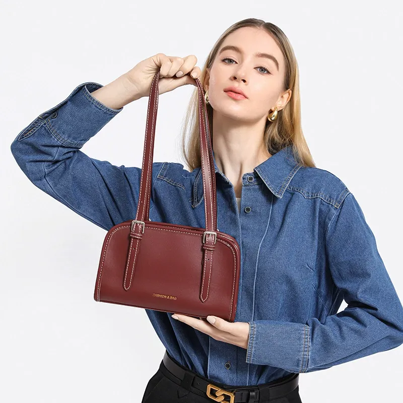 2025 New Burgundy Womens Fashion Handbag Minimalist Boutique Underarm Single Shoulder Bag