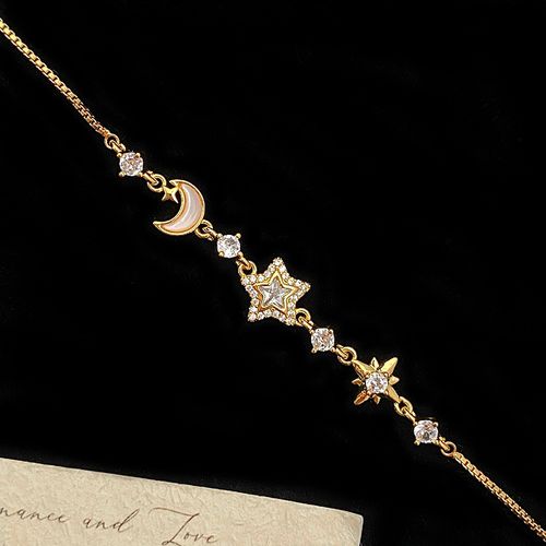 New Fashion Sweet Rhinestone Star and Moon Bracelet – Sparkling Minimalist Jewelry with Unique and Elegant Design