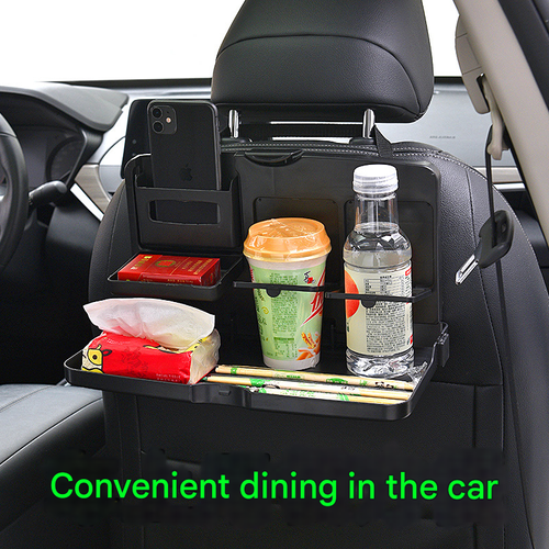 All-in-One Car Seat Desk | Clip-On Tray w,Cup Holder, Foldable Phone & Laptop Stand