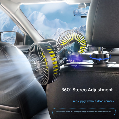 USB Dual-Head High-Power Car Rear Seat Fan – Strong Cooling Fan for Vehicle Backseat Use