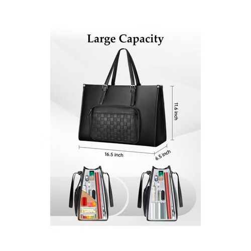 15.6-inch PU Laptop Briefcase with Insulated Lunch Compartment Zipper Closure Convenient Handbag for Work