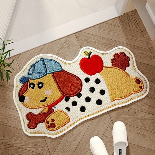 Absorbent Anti-Slip Bathroom Floor Mat - Woven, Animal Print Cartoon Design, for Home Use