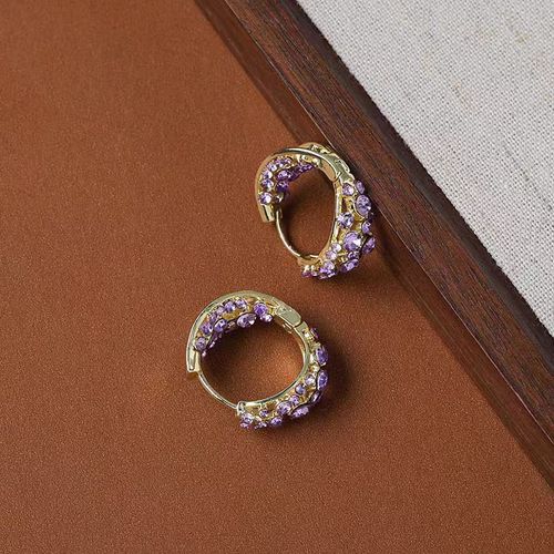 French-Inspired Purple Full Rhinestone Hoop Earrings – Exquisite and Trendy Light Luxury Statement Jewelry with Sparkling Design