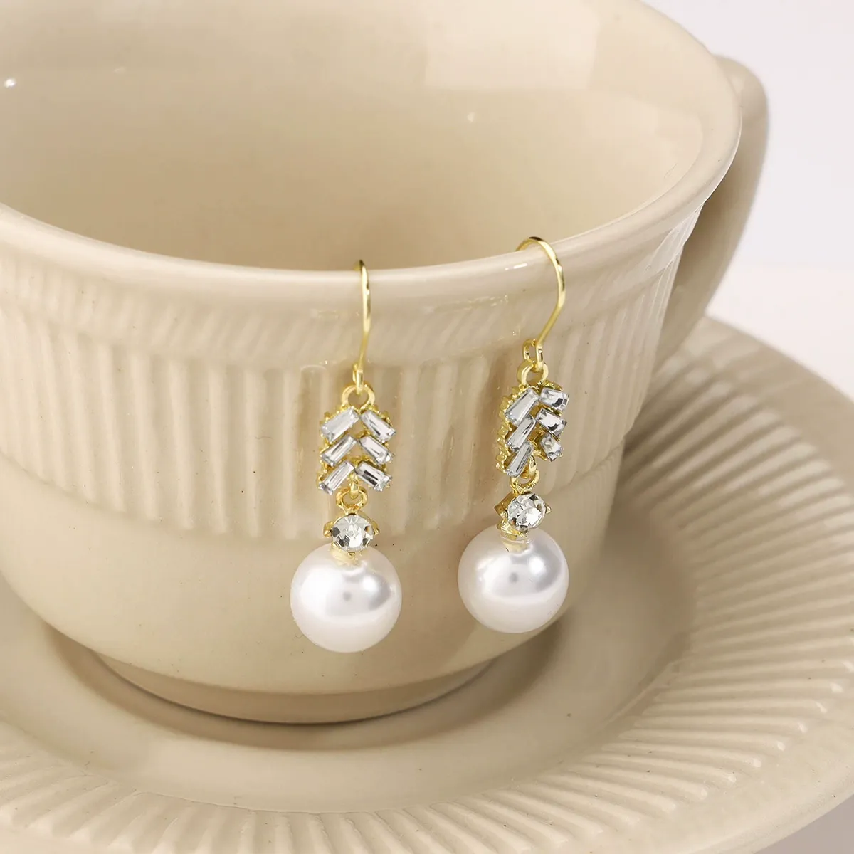 Boutique Micro-Paved Pearl Threader Earrings