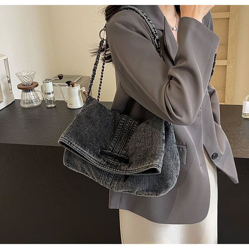 2025 New Womens Denim Tote Bag - Fashionable Large Capacity Chain Link Shoulder Bag for Class and Commute with Premium Feel