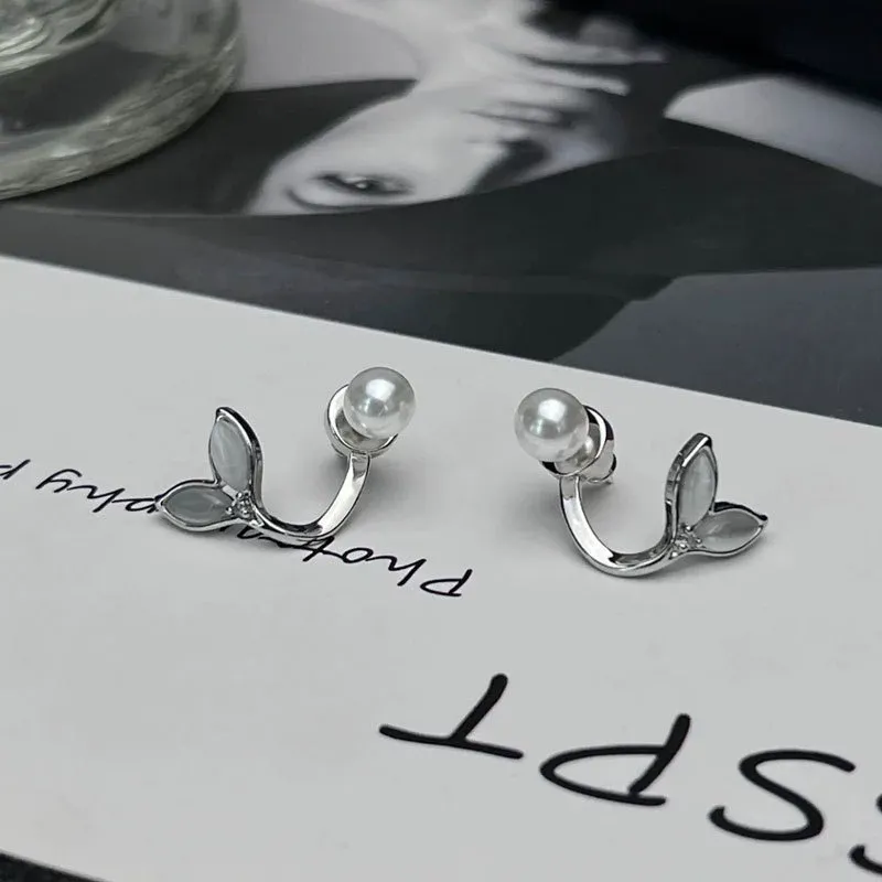 Cat's Eye Opal Fishtail Pearl Earrings