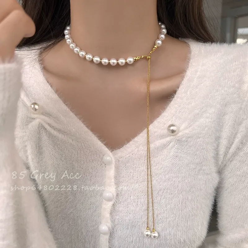 Parisian Glide Pearl Choker | Petit Pavé Chain w丨Curated Drop - Sculptural Décolleté