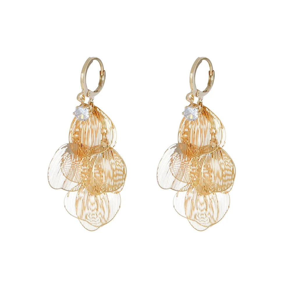 Ultra-Sparkling Golden Leaf Tassel Earrings – Statement Elegant Socialite Style, Bold and Trendy Hot-Selling Design