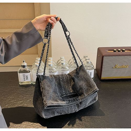 2025 New Womens Denim Tote Bag - Fashionable Large Capacity Chain Link Shoulder Bag for Class and Commute with Premium Feel