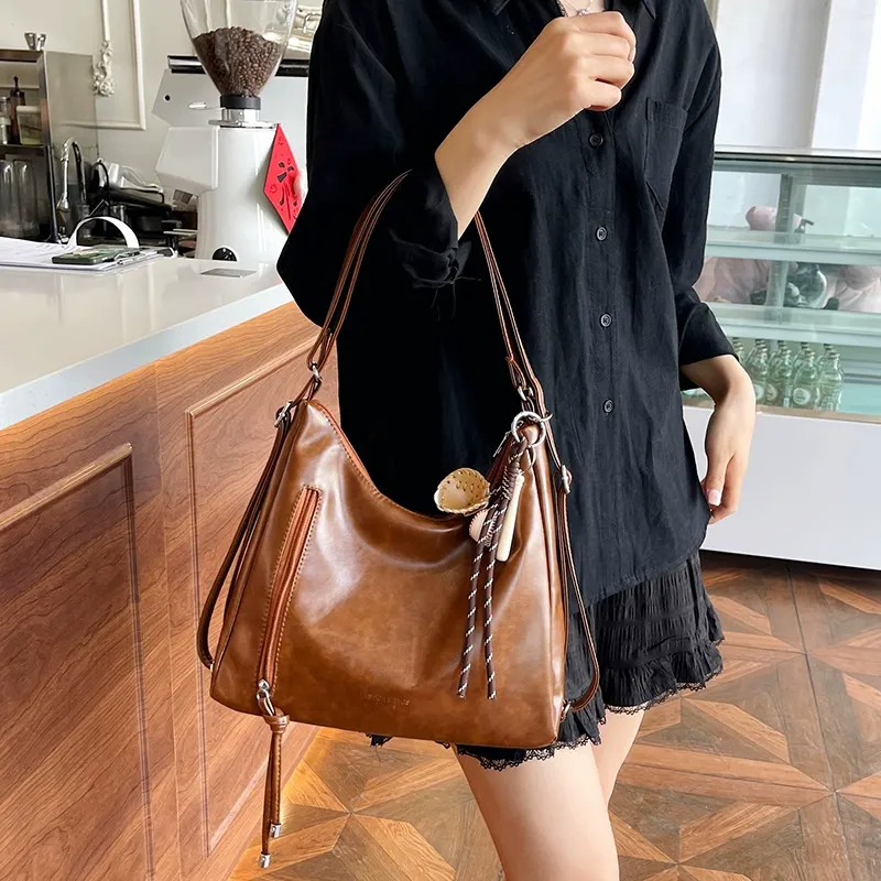 Brown Side Pocket Shoulder Bag Tote