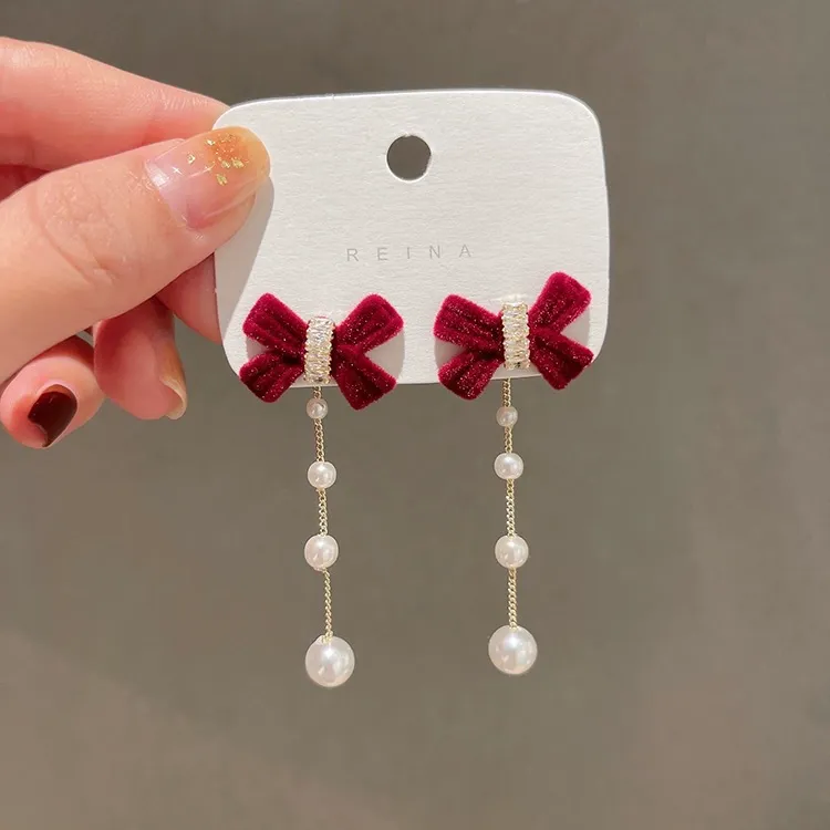 Petit Trianon Duo | Convertible Burgundy Velvet Bow & Pearl Earrings - Day-to-Soiree