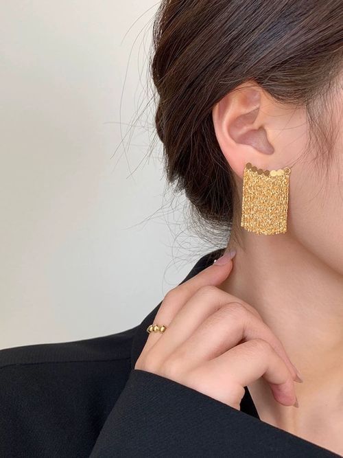 925 Silver Post Unique Metal Arc Tassel Stud Earrings for Women – Fashionable and Elegant Boutique Design