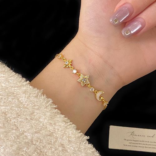 New Fashion Sweet Rhinestone Star and Moon Bracelet – Sparkling Minimalist Jewelry with Unique and Elegant Design