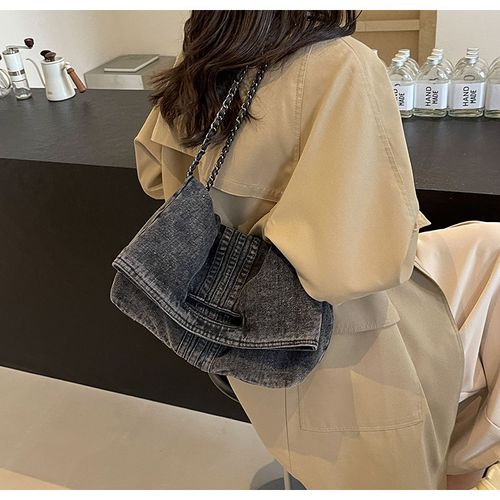 2025 New Womens Denim Tote Bag - Fashionable Large Capacity Chain Link Shoulder Bag for Class and Commute with Premium Feel
