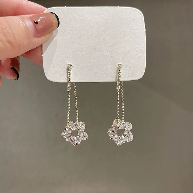 Elegant Light Luxury Rhinestone Flower Drop Earrings for Women – Trendy New Style Loved by Influencers