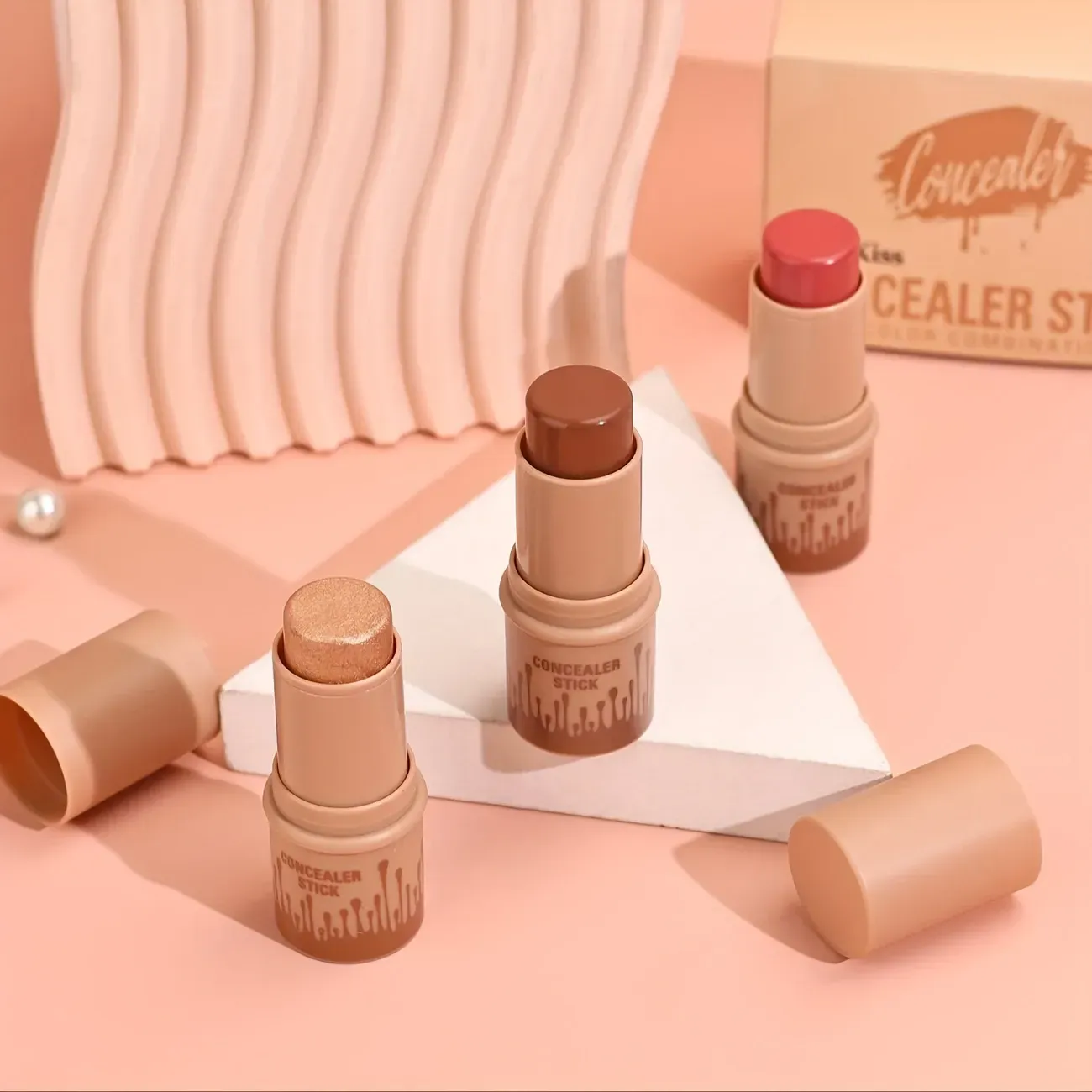 3pcs Cream Contour Kit with Brush for a Flawless Look