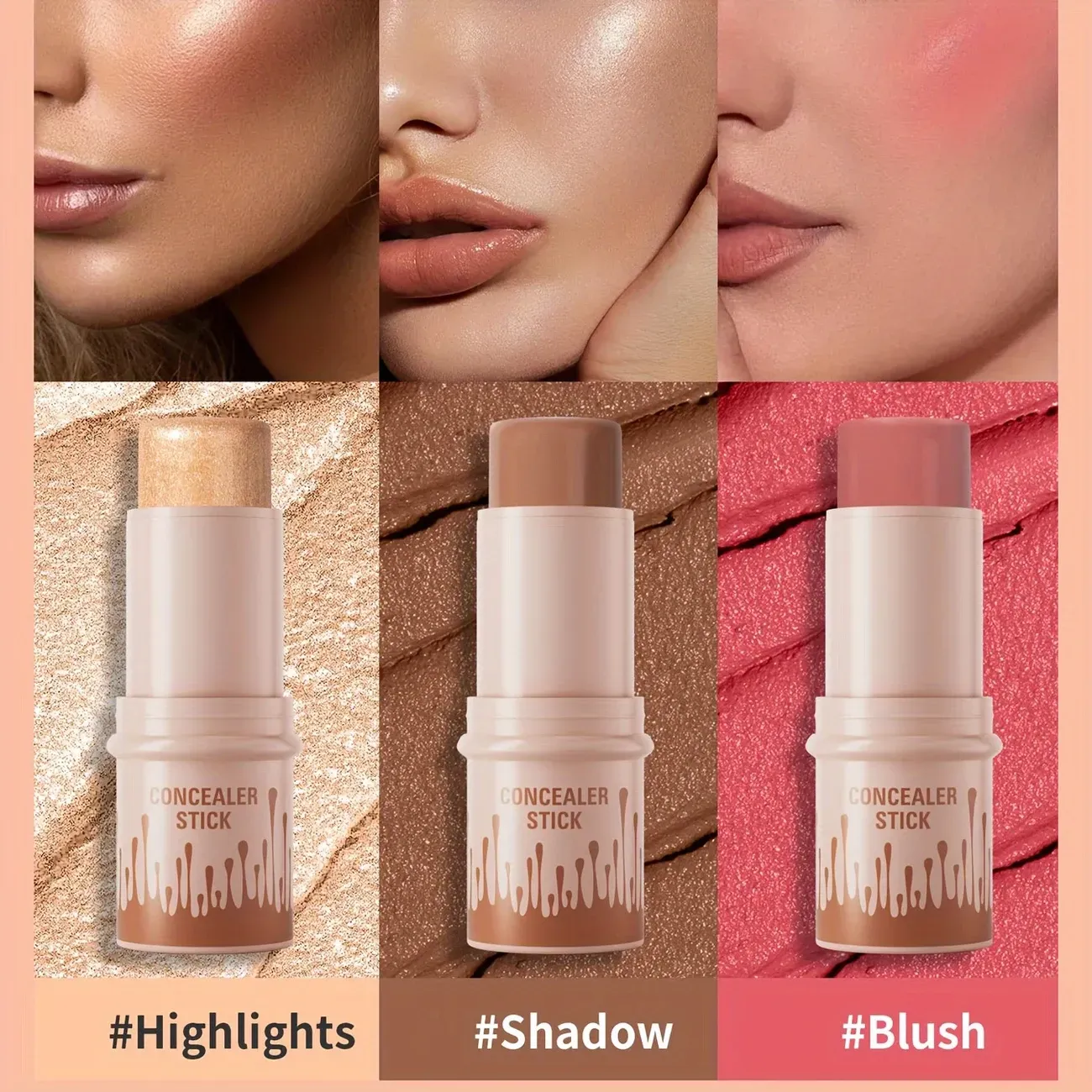 3pcs Cream Contour Kit with Brush for a Flawless Look