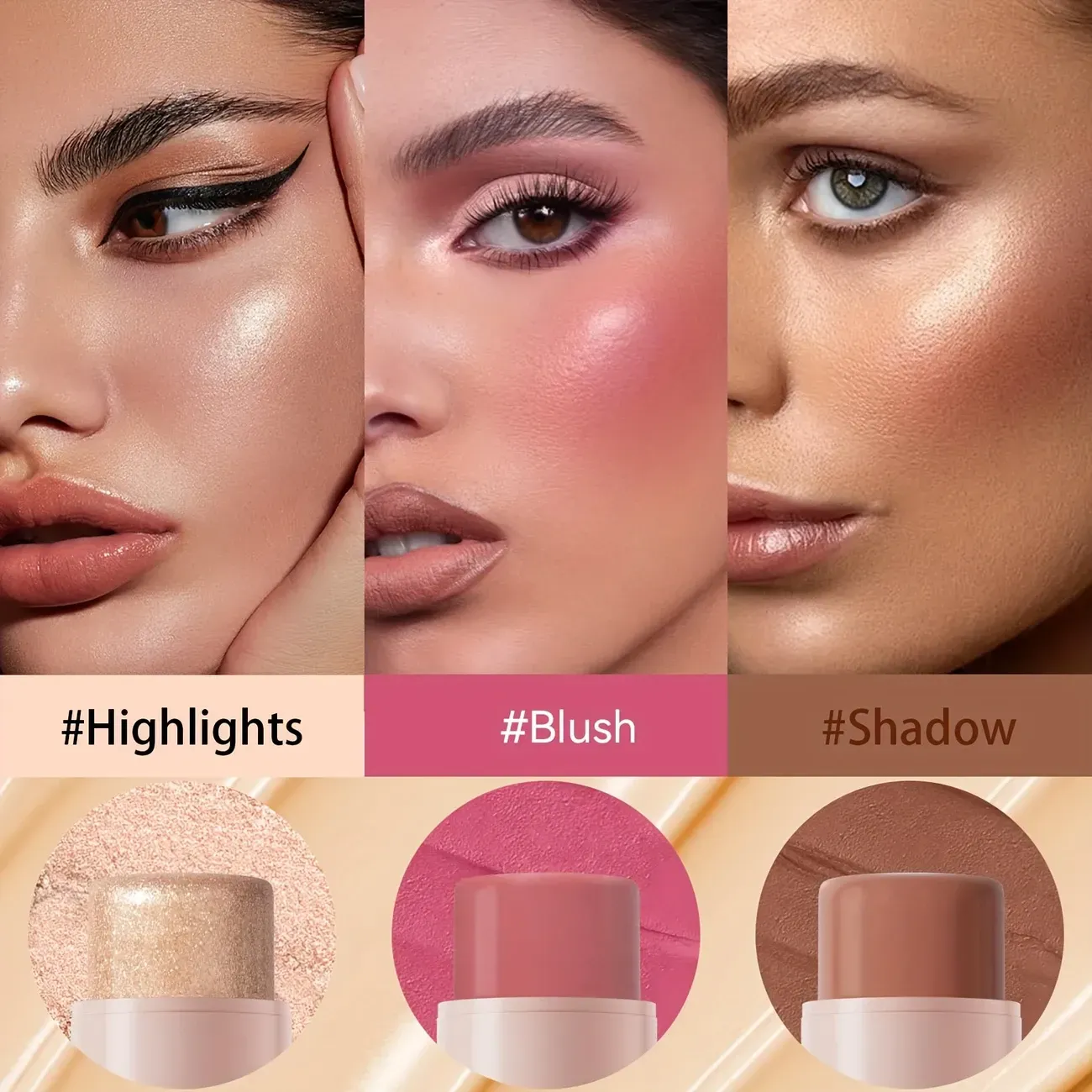 3pcs Cream Contour Kit with Brush for a Flawless Look