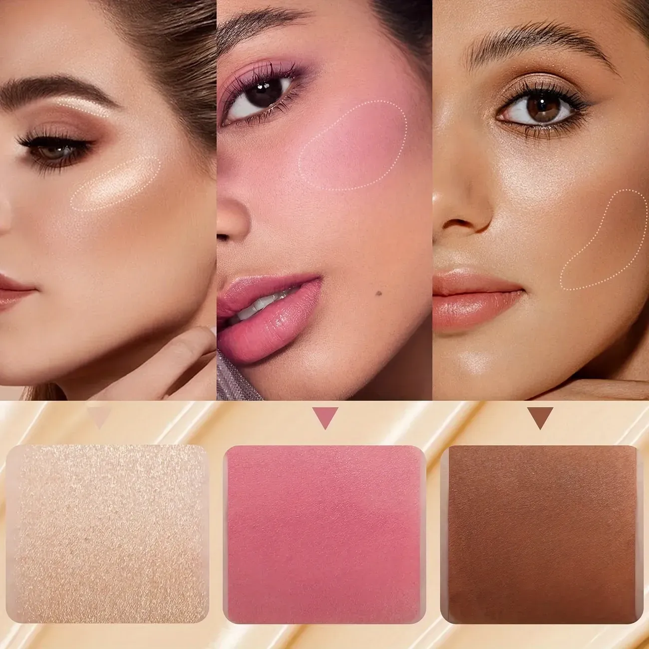 3pcs Cream Contour Kit with Brush for a Flawless Look