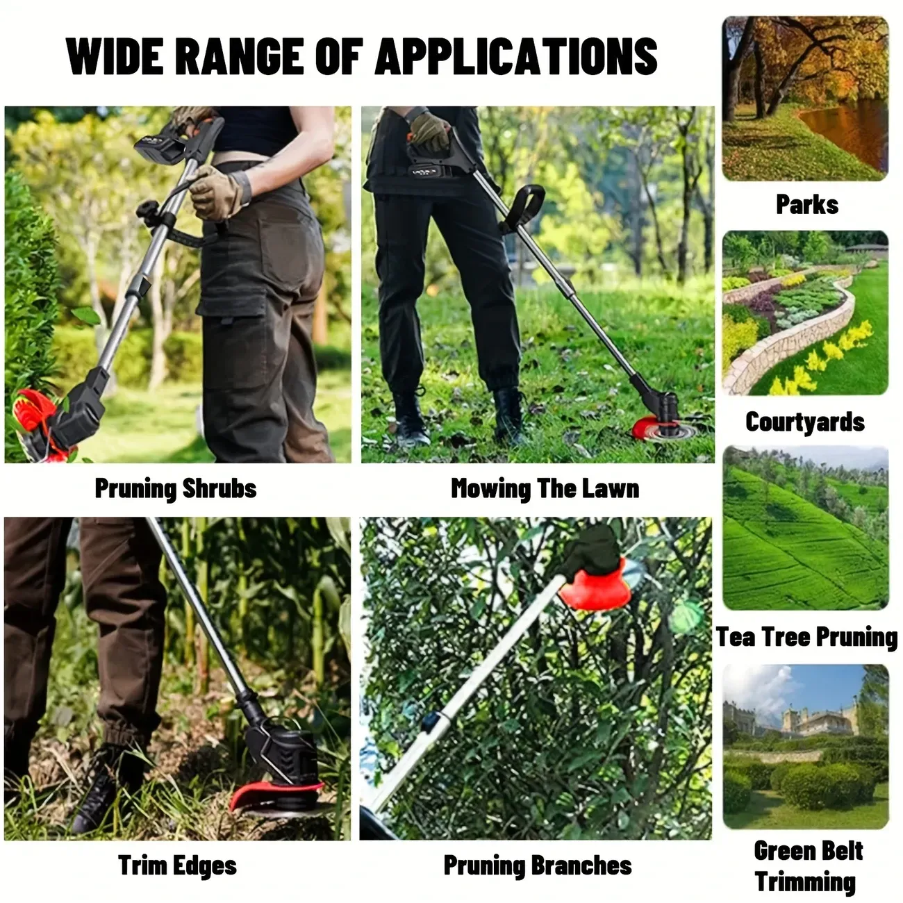 Electric Lawn Mower 24V with 2 Lithium Batteries 3 Kinds Of Blades Weed Wacker Lithium Battery Cordless Handheld Lawn Mower for Small to Medium-Sized Lawns and Gardens