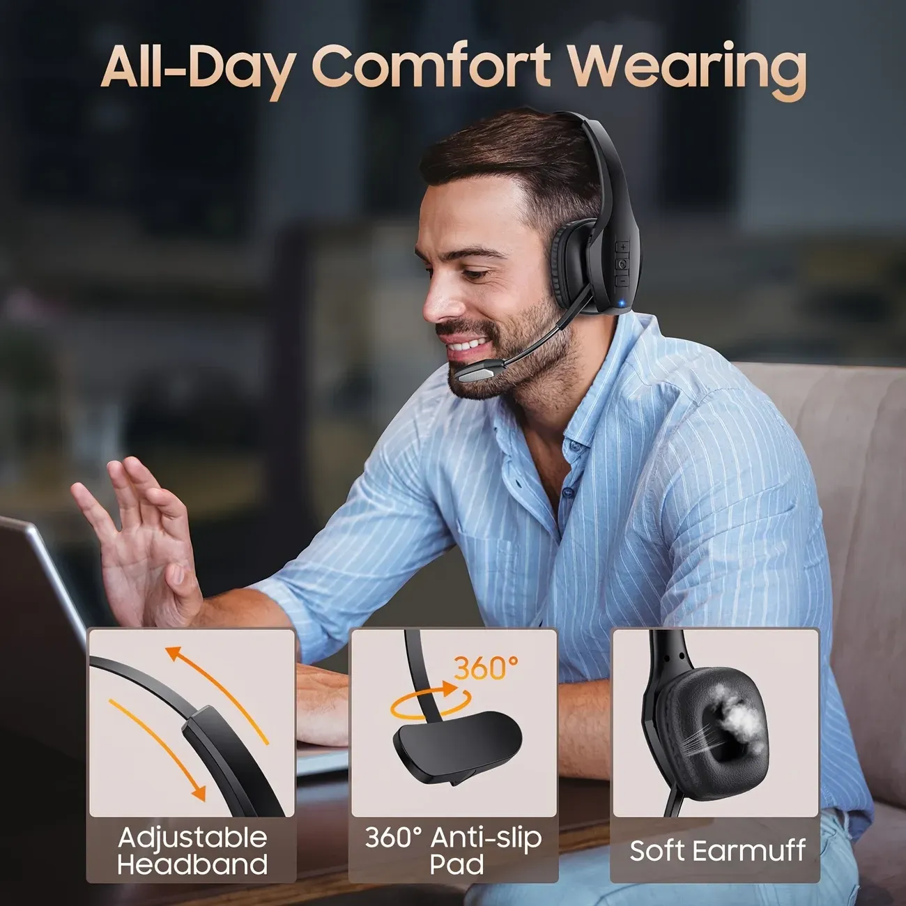ProTruck Wireless Headset - 55Hrs Long-Lasting Battery Life