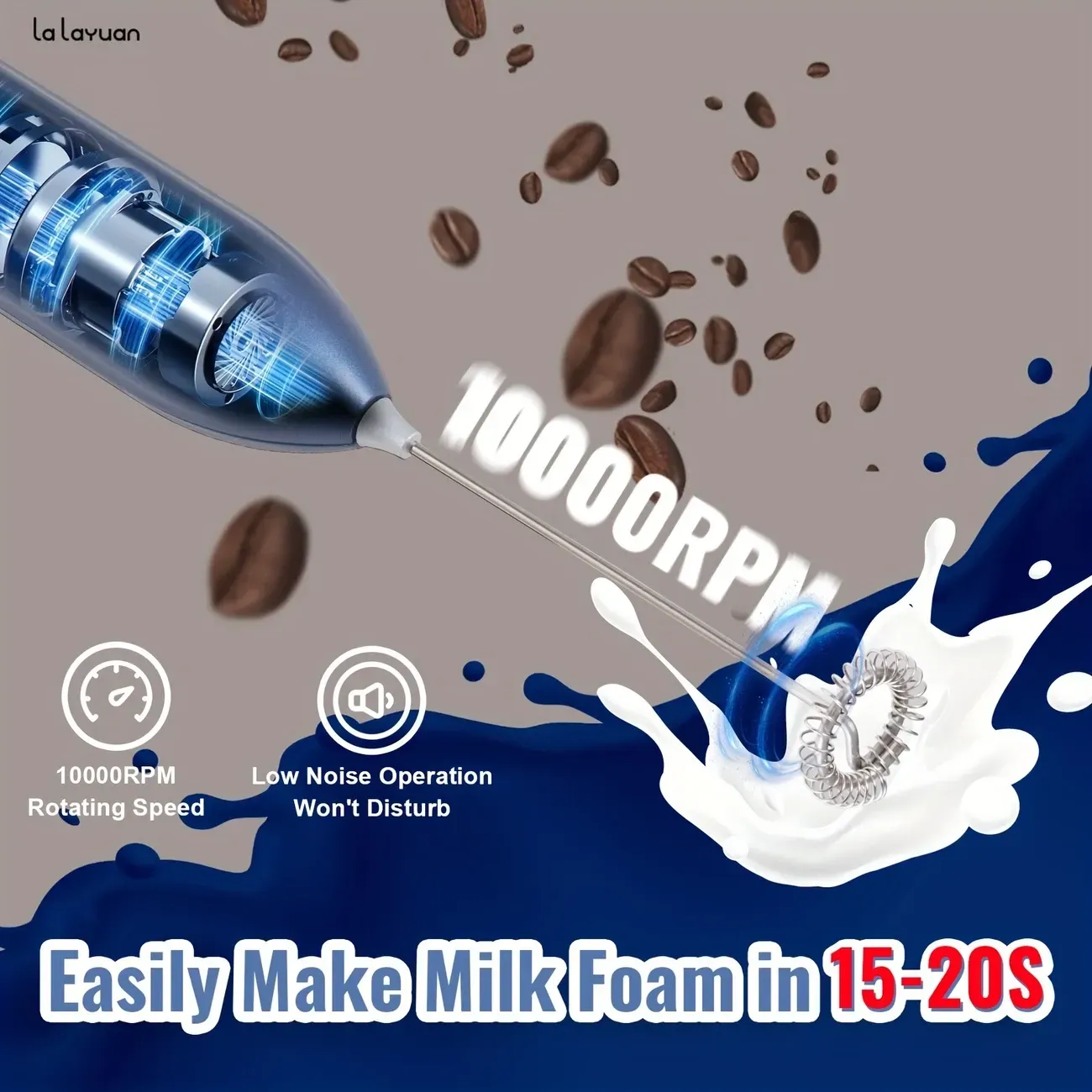 Lalayuan Powerful Electric Milk Frother & Whisk
