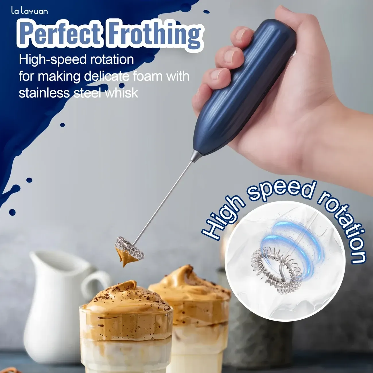 Lalayuan Powerful Electric Milk Frother & Whisk