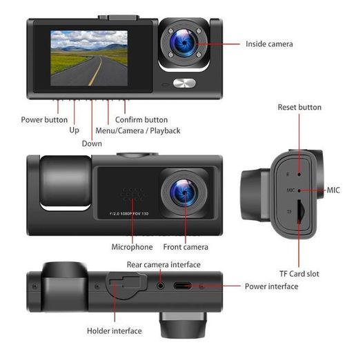 3 Cameras Dash Cam Multi-Language Clear Car Rearview Mirror Car Video Recording Camcorder with 32G memory card