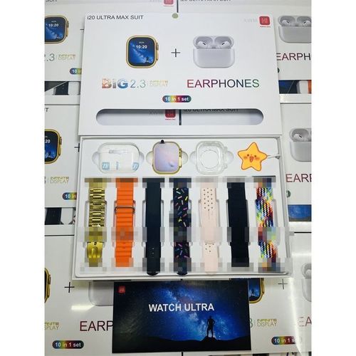 I20 Ultra Max Smart watch Ultra 10 in1 Waterproof 7 Straps + Protective Case + Earphones Gold