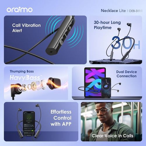 Oraimo Necklace Lite Call Vibration Wireless Headphones - Black