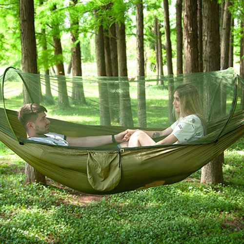 70D Lightweight Camping Hammock Swings & Mosquito Nets With 2 Tree Straps Camping Portable Fully Automatic Quick Opening Hammock