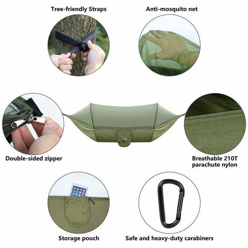 70D Lightweight Camping Hammock Swings & Mosquito Nets With 2 Tree Straps Camping Portable Fully Automatic Quick Opening Hammock
