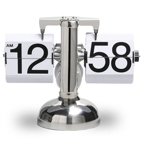 Creative automatic page - turning clock. A retro living room ornament with a modern and simple design. It's the Miaoke table clock, a single - leg small balance flip - card clock.