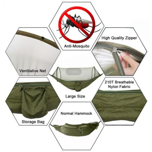 70D Lightweight Camping Hammock Swings & Mosquito Nets With 2 Tree Straps Camping Portable Fully Automatic Quick Opening Hammock