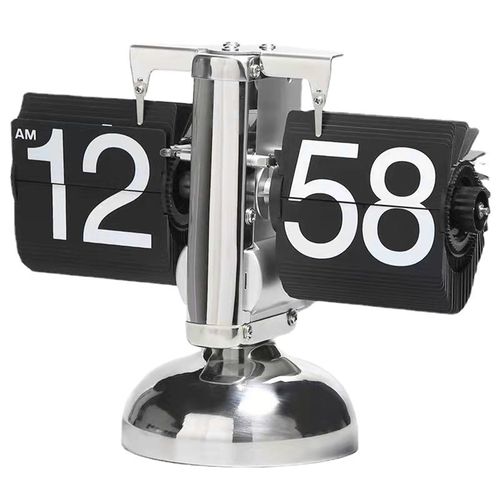 Creative automatic page - turning clock. A retro living room ornament with a modern and simple design. It's the Miaoke table clock, a single - leg small balance flip - card clock.