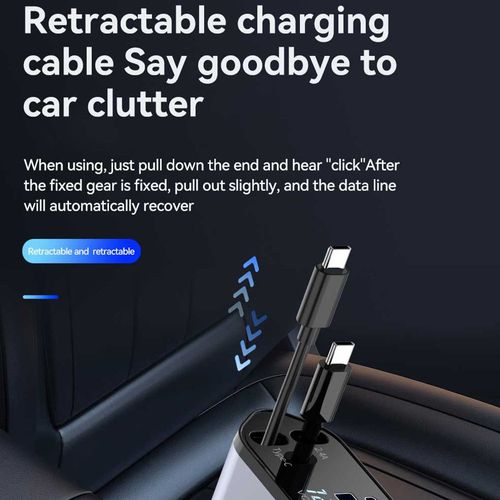 Fast Charger Car Phone Station Charger 4 in 1 LED Digital Display Retractable 2 Cables Type C portable car charger for IPhone 16