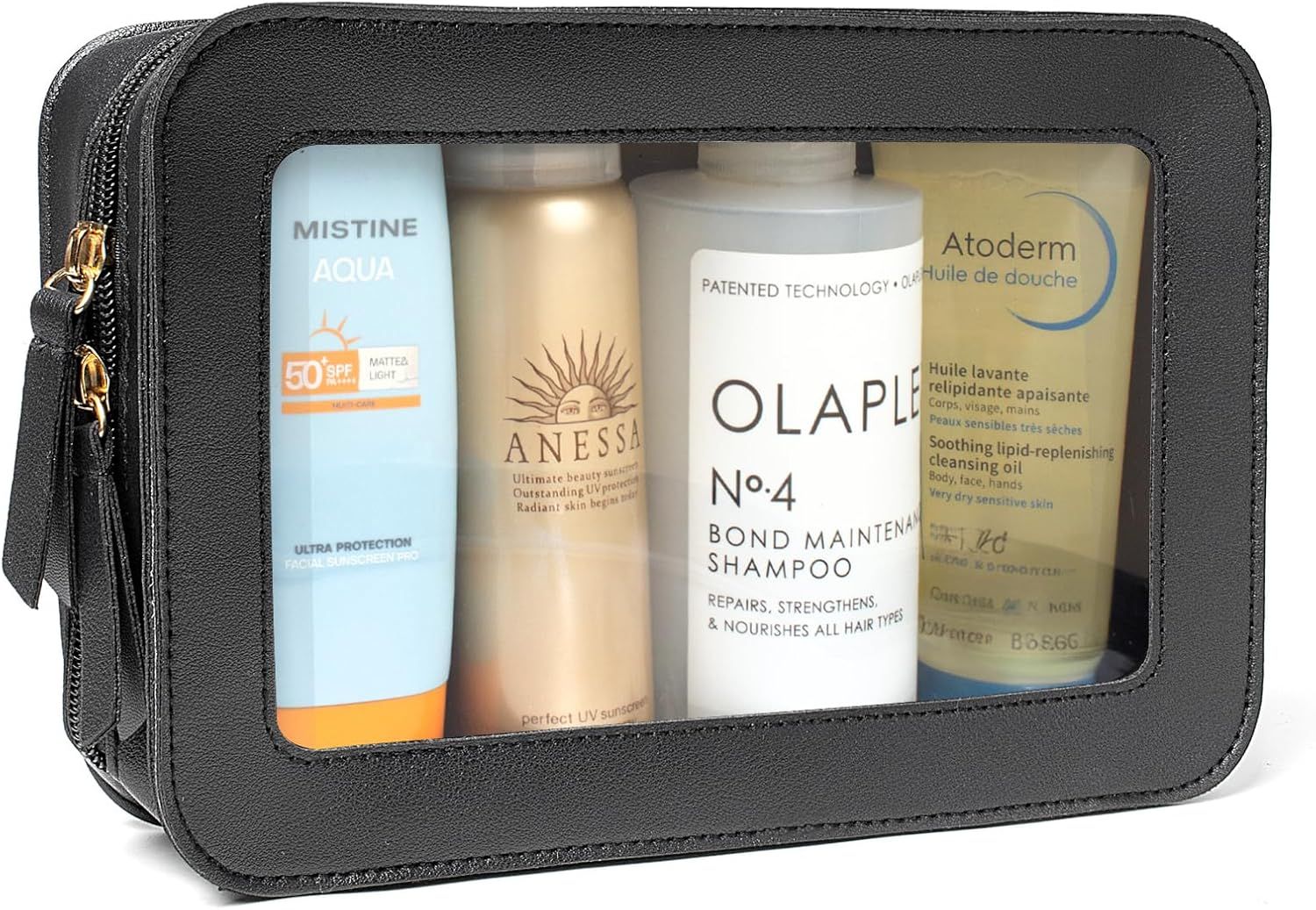 LETGO Clear Makeup Bags, TSA Approved Toiletry Bag with Zipper, Clear Makeup Organizer Fit Carry-on Travel Car Accessories Essentials,Portable Travel Small Pouch for Women Men (Black)