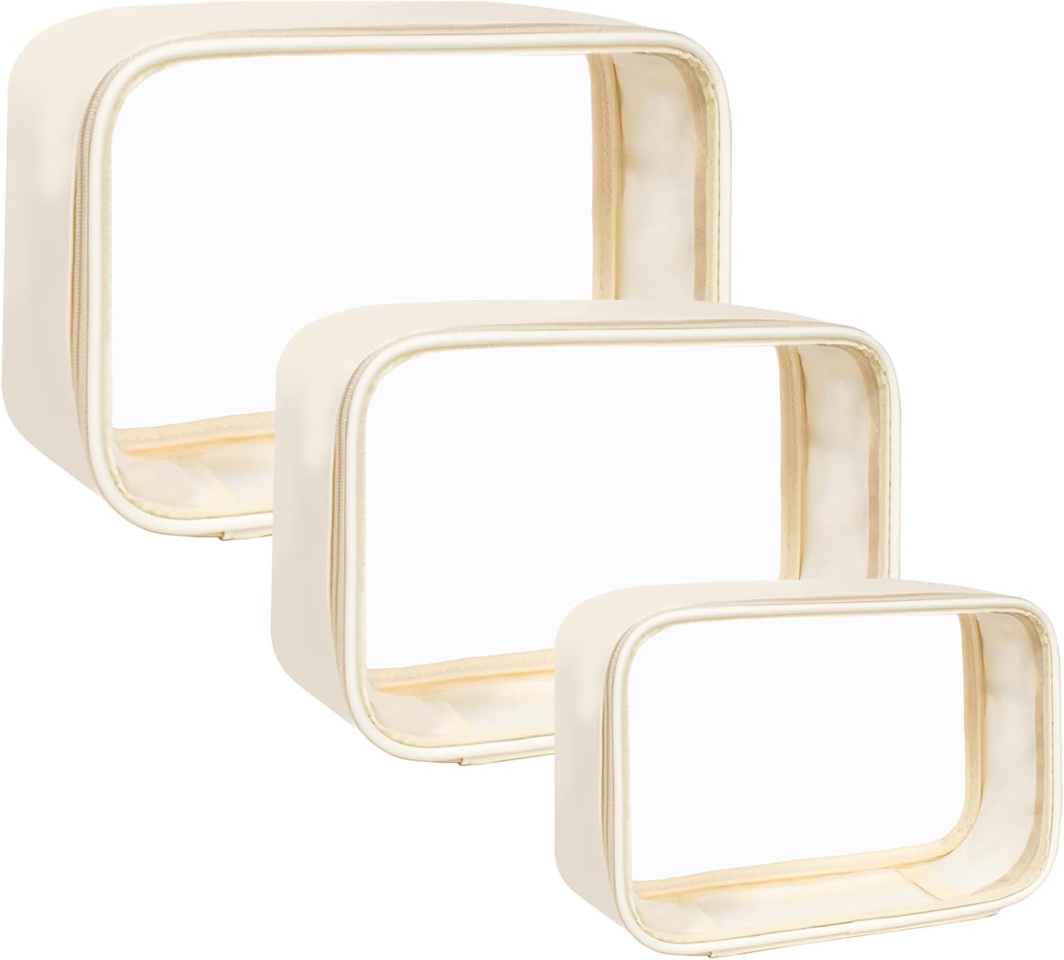 Travel Clear Makeup Bag Set for Women, 3 Pack Travel Size Toiletry Bag with Zipper Small Makeup Pouch for Purse Waterproof Portable Cosmetic Case Compact Car Organizer Storage Bag (Beige Set)