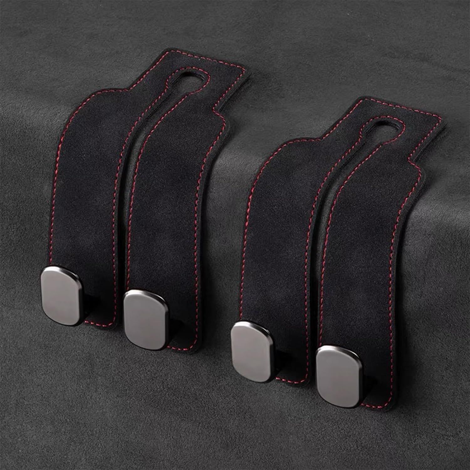 2 Pack Car Hooks for Headrest, Headrest Hooks Car Purse Hook Car Seat Back Storage Hook Premium Leather Car Seat Holder for Headrest Purses and Bags (Black)