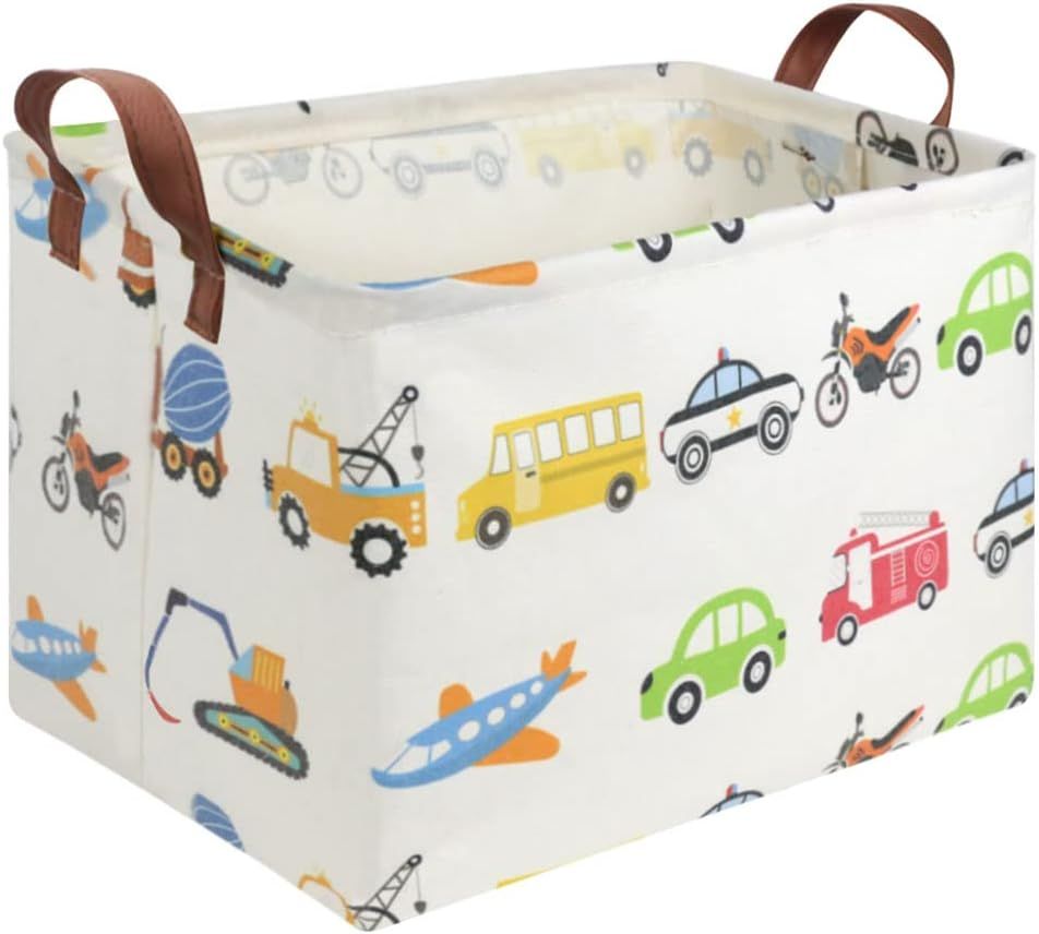 FXOLCSHE Rectangular Car basket,Car toy storage box,Collapsible Car Storage basket for boys,Waterproof PE Coating Storage,bedroom decor,Nursery hamper,Toy Organizer,Gift Basket(Vehicles)