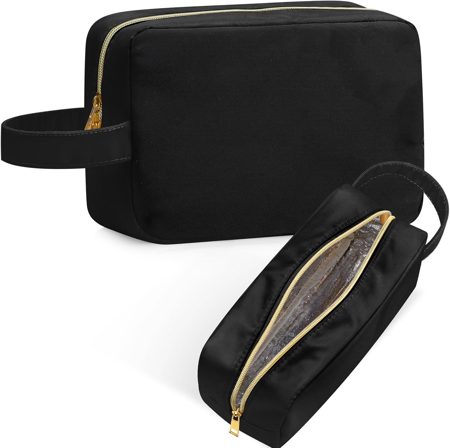 Kacctyen Insulated Makeup Bag for Car Women Cosmetics Bag Heat-resistant Travel Makeup Organizer Waterproof Skincare Case from Melting Freezing Winter Valentines Gift for Women(Medium,Portable,Black)