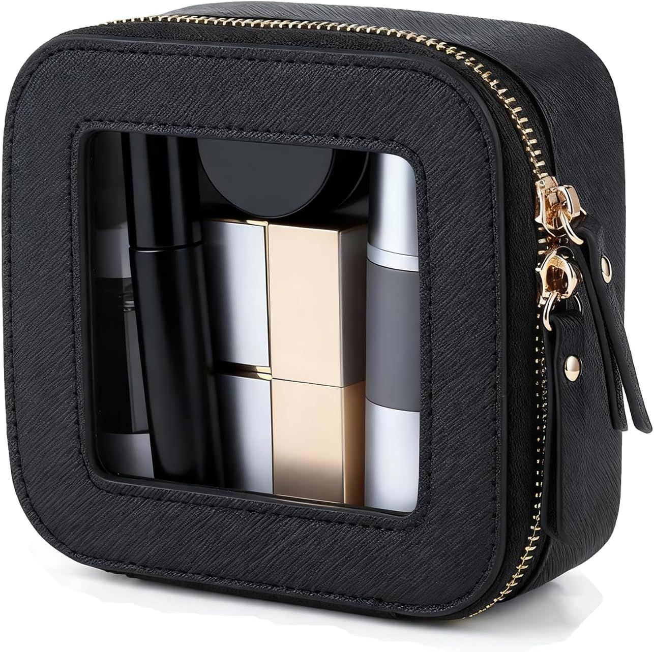 Small Clear Makeup Bag Travel Cosmetic Case, Portable Make Up Organizer Traveling Compact Car Bag for Essentials Transparent Toiletry Bag with Zipper