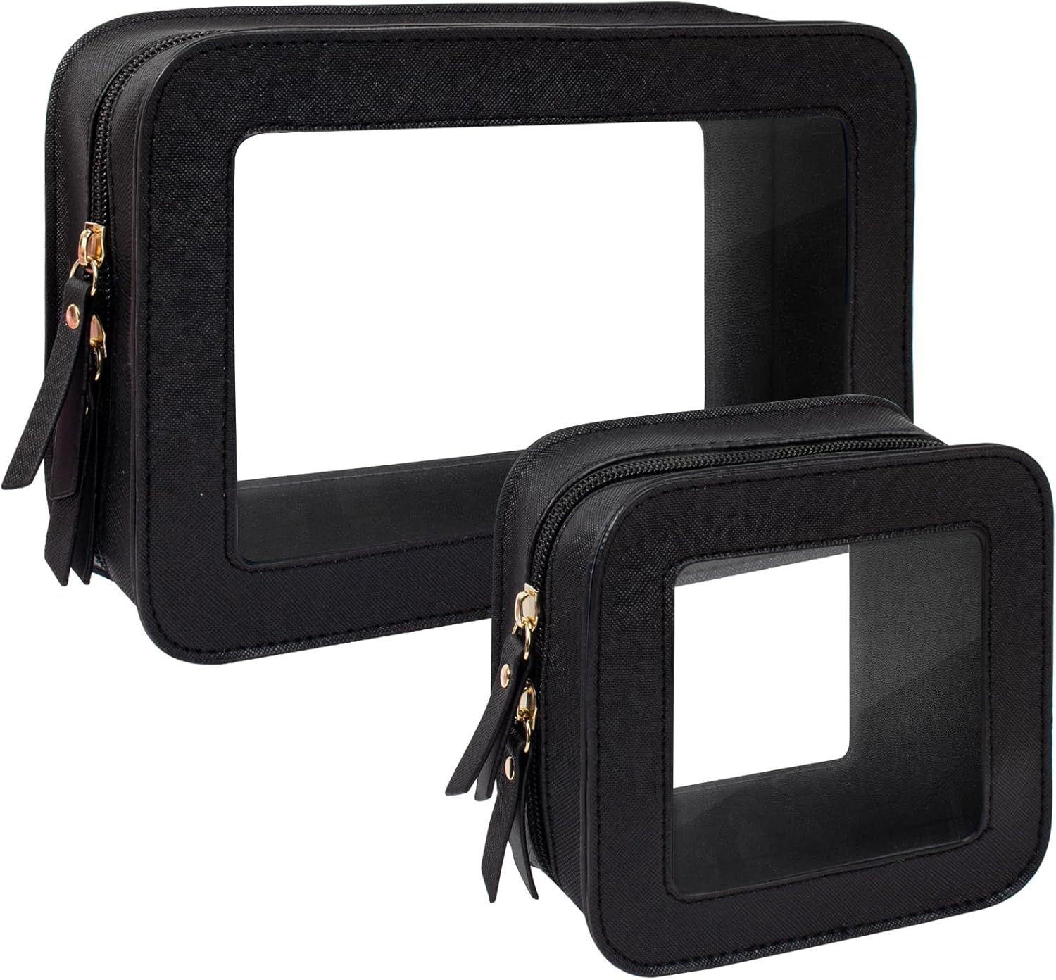 KOTORA Clear Makeup Bag Set for Women Portable Clear Make up Bag Cute Waterproof Travel Cosmetic Bag Toiletry Bag for Car Essentials Bag (Black)